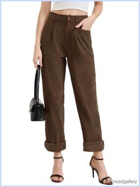 Corduroy Pants for Women High Waisted Straight Leg Stretchy Work Trousers with